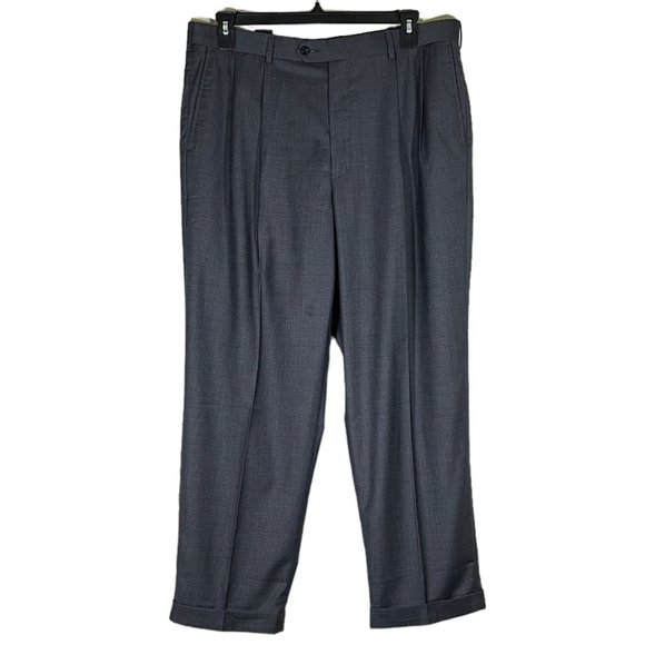 Perry Ellis - Men's Size 38/30 - Dark Grey Dress Pants Pleated Front Cuff Hem - Picture 1 of 8